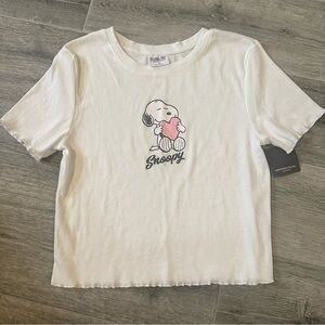 Grayson Collective Social
Peanuts Snoopy White Ribbed
Cropped T-Shirt Medium NWT
